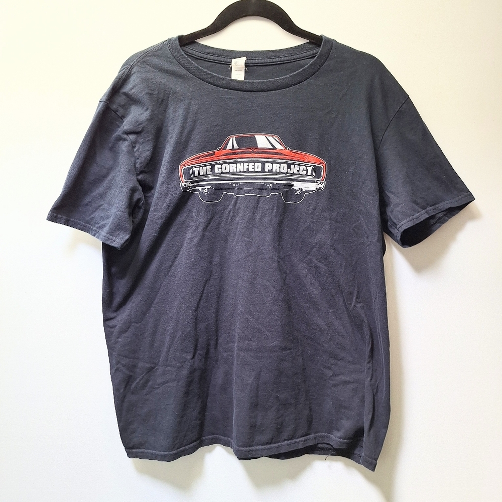 Vintage Y2K Anvil "The Cornfed Project" Short Sleeve T Shirt Black Mens Sz Large